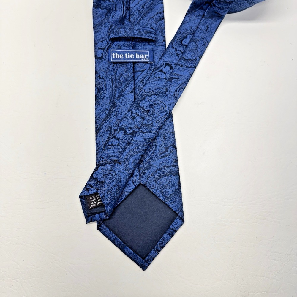 The Tie Bar Necktie Mens OS Blue Paisley Wool Silk Blend Classic Formal Dapper - Picture 2 of 4
